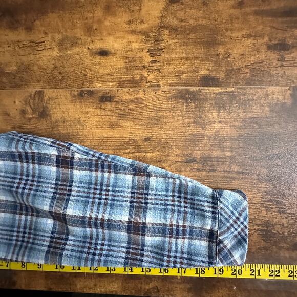 Womens Flannel Plaid Shirt Large Blue Brown Cotton Western Cowgirl Farmcore EUC - Picture 6 of 6